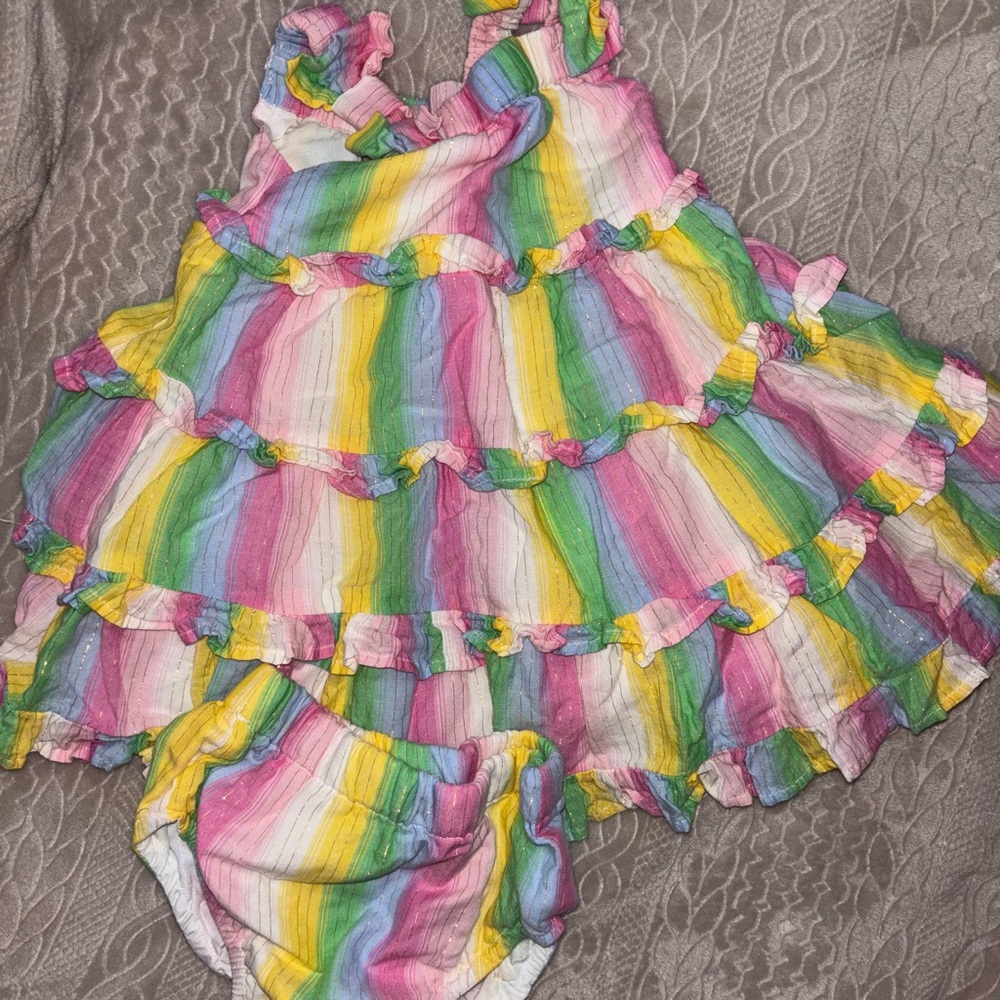 Colorful Striped Ruffle Dress and Bloomers
